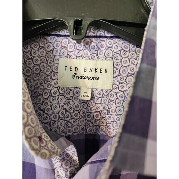 TED BAKER Endurance Men’s Flip Cuff Shirt Plaid Purple Sz 16 34/35 US Sz L NWOT - Picture 2 of 6